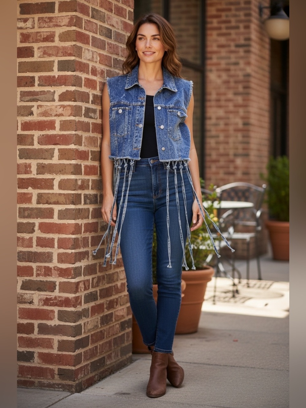 Thrill Faded Blue Denim sleeveless shabby tie Vest